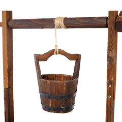 Rustic Wooden Wishing Well Planter Outdoor Home Décor for Patio, Garden, Yard w/Hanging Bucket