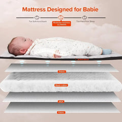 home.4 in 1 Wide Baby Bassinet Bedside with Diaper Changer,Long Next to Bed Crib with Mattress,Sheet,Music and Blackout