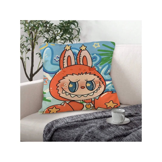 Funny Labubu Throw Pillow Cover, The Monsters Decorative Square Pillowcase Throw Cushion Case for Bedroom,Living Room,18x18 Inch