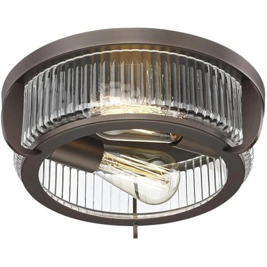 12 英寸 Ceiling Light Fixtures Flush Mount 2-Light Ceiling Lights with Stripe Glass, Industrial Indoor Outdoor Ceiling Lights F