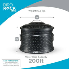 Pot with Lid - 200ft Garden Hose Storage - Alloy Outdoor Pot - Heavy Duty Lawn Keeper