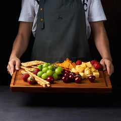 Durable Bamboo Cutting Board 1 Inch Thick with Juice Grooves Handles Perfect Cheese Charcuterie Meat Preparation