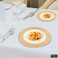 100 PCS Charger Plates Set, 13in Round Dinner Plate, Plastic Decorative Service Plate Wedding Decor Table Place
