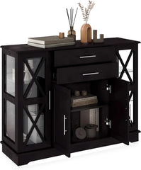 Sideboard Buffet, 47 Inch Storage Console Table Coffee Bar Kitchen Cupboard Pantry Glass Display Cabinet for Lving Entryway