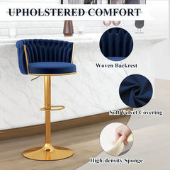 ABET Gold Bar Stools Set of 4, Velvet Woven Barstools, Swivel & Height Adjustable Counter Stools with Upholstered Backrest, Mode