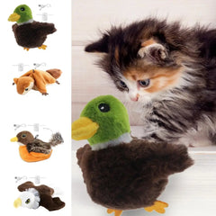 Chirping Bird Cat Toy Interactive Flapping Wings Plush Bird Toy Battery Operated Stimulate Animal Kitten Toy