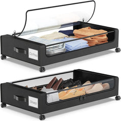 Under Bed Storage with Wheels,  Under Bed Storage Containers, Under The Bed Storage Organizer with Clear Lids - Rolling Drawers