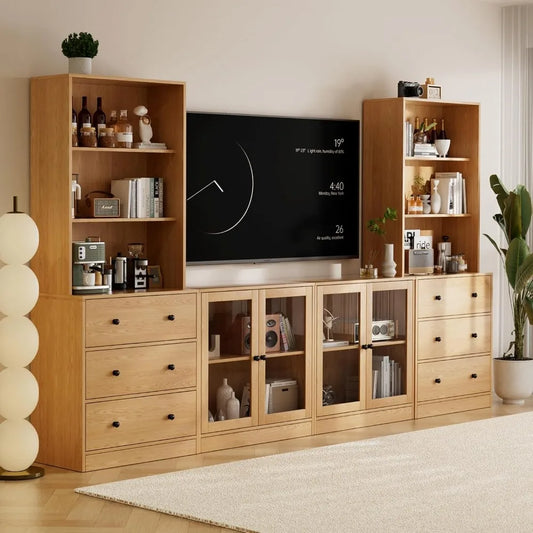 4-Piece Large TV Stand with Bookshelves for TVs up to 75", TV Entertainment Center Media Center