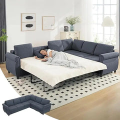 Sleeper Sofa Bed, Pull-Out Couch with Mattress, Modern L-Shaped Convertible Sofa with Storage