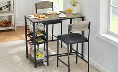 Bar Table Set for 2 with Footrest, Kitchen Dining Table with 2 Upholstered Chairs, Small Space Counter Height Bar Stools