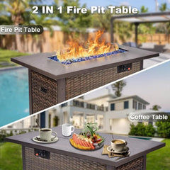 10 Piece Patio Furniture Set with 42In Fire Pit Table， Outdoor Furniture Sets Rattan Sectional Couch Outdoor Chairs