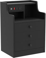 Nightstand with Charging Station,Black Night Stand for Bedroom,End Tablek