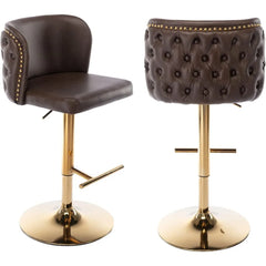 PU Faux Leather Swivel Bar Stools Set of 2 Height Adjustable Kitchen Island Counter Stools Tufted Wingback Dining Stool