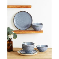 Dinnerware Sets for 4, Ocean Round 12-Piece Kitchen Plates and Bowls Sets, Reactive Glaze, Microwave and Dishwasher Safe,