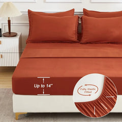 King Size Comforter Set with Sheets Burnt Orange - 7 Pieces Bed in a Bag Boho Soft Lightweight Bedding Sets, Duvet Cover Sets