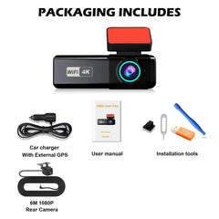 Aprilboy 4K Dash Camera Front and Rear WiFi Car Dvr Dual Car Camera Easy To Install Car Camera Recorder Touched GPS Black Box