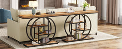 Console Table, Industrial 4-Tier Sofa Table Entryway Table with Circle Base, Narrow Wood Accent Tables with Sto