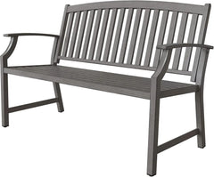 patio Farmhouse Outdoor Bench, Garden Benches with Anti-Rust Aluminum Powder Coated Frame, Faux Wood Grain Finish Frame