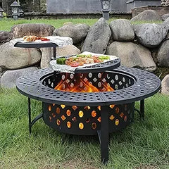 42 Inch Fire Pit with 2 Grills, Extra Large Wood Burning Fire Pits for Outside with Lid & Poker, Heavy Duty Firepit,BBQ& Outdoor