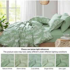 PHF 7 Pieces California King Bed in A Bag, Ultra Soft Comforter Set & Sheet Set, Reversible Botanical Bedding Set Include Comfor