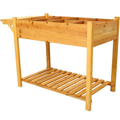 8 Pockets Horticulture Raised Garden Bed Elevated Wood Planter Box Stand with Foldable Side Table and Storage Shelf for Herb