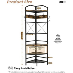 4-Tier Corner Coat Rack with Shoe Storage Entryway, Hall Tree with Bench and 6 Metal Hooks, Freestanding Clothes Rack