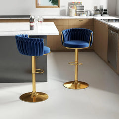 ABET Gold Bar Stools Set of 4, Velvet Woven Barstools, Swivel & Height Adjustable Counter Stools with Upholstered Backrest, Mode