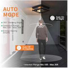 Outdoor Ceiling Light with Motion Sensor, 11'' Porch Flush Mount Ceiling Light with Clear Glass, Matte Black Industrial Iron Li