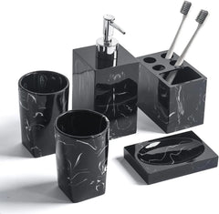 5-Piece Bathroom Counter Top Accessory Set - Dispenser for Liquid Soap or Lotion, Soap Dish, Toothbrush Holder and 2 Tumblers,