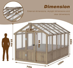 6x12FT Greenhouses for Outdoors,Wooden Greenhouse with Cedar Frame&Adjustable Vent,Green House with 4-Layer Polycarbonate Panel