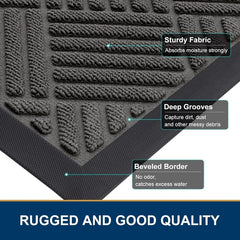 Front Door Mat Outside Entrance, Heavy Duty Outdoor Indoor Natural Rubber Doormat, Non Slip, Trap Dirt and Moisture, Easy Clean,