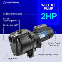 2 Centrifugal/Jet Pump, 5200 GPH, 230V, Durable Cast Iron Pump for Lawn Sprinkler and Irrigation