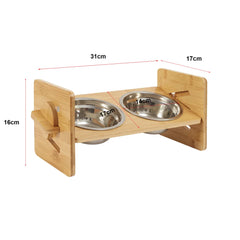 Elevated Dog Bowls with Stand Raised Dog Bowls 4 Heights Adjustable Dog Bowls Bamboo Dog Feeding Station 2 Stainless Steel Bowls