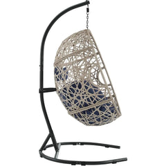 Outdoor Furniture Egg Chair Swing with Stand and Cushion, for Garden Patio Backyard Lawn, Wicker Tear Drop Hammock Chair