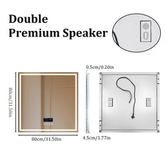 Dual Lighted Bluetooth Music LED Bathroom Mirror Touch Antifog Wall Vanity Mirror 3 Colors Adjustable Round/Square