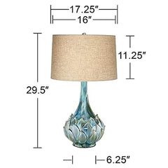 Tropical Coastal Ceramic Table Lamps Set Green Blue Beige Shade Kenya Bedroom 29.5