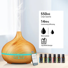 For Home 6 Oil Set and Remote Control Diffuser  Ultrasonic Humidifier  7 Color LED  550ml Aroma Diffuser