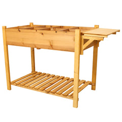 8 Pockets Horticulture Raised Garden Bed Elevated Wood Planter Box Stand with Foldable Side Table and Storage Shelf for Herb