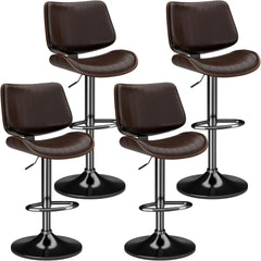 Swivel Bar Stools Set, Adjustable Bentwood Barstools for Kitchen Counter, Modern PU Leather Upholstered Bar Chair with Back