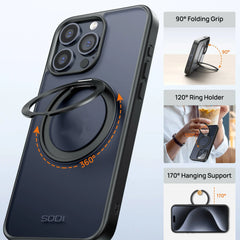 Magnetic Ring Case for iPhone 15 Pro/Pro Max Pro 360° Rotatable Phone Case Stand Compatible with Wireless Charging