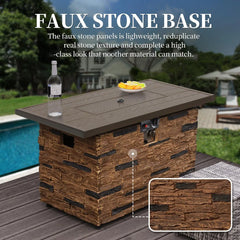 43" Propane Fire Pit Table, Outdoor Stone Firepit Table, Rectangular 50000 BTU Propane Fire Tables for Outside