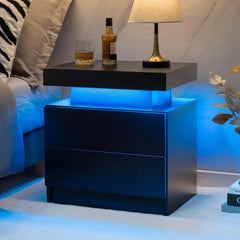 Nightstand LED Bedside Table for Bedroom Modern Night Stand with 2 Wood Drawers End Side Table for Bedroom
