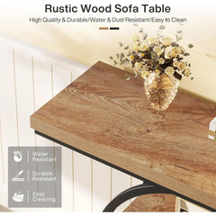 Console Table, Industrial 4-Tier Sofa Table Entryway Table with Circle Base, Narrow Wood Accent Tables with Sto