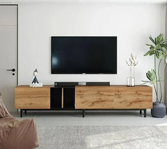 Modern 80-Inch TV Stand with 3 Cabinets & Open Shelves – Minimalist Wooden Entertainment Center