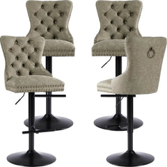 Velvet Swivel Bar Stools Set of 4 with Upholstered Back, Adjustable Counter Height Barstools, Bar Chairs for Home Bar Kitchen