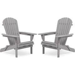 Wooden folding Adirondack chairs set of 2, pre-assembled wooden recliners with backrest outdoor patio garden lawn backyard