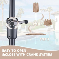 13Ft Large Patio Umbrella with Base Outdoor Double-Sided Market Extra Large Table Umbrella Easy Crank for Yard, Poolside