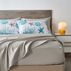 7 Piece Bed In A Bag Bed Comforter Set Queen, Fashion Starfish Coral Print, Boho Print Comforter And Sheet, Pillowcase Set,