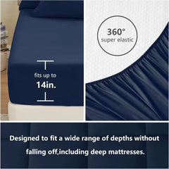CozyLux California King Size Comforter Set Blue - 7 Pieces Bed in a Bag Set Navy Blue, Bedding Sets Cal King with All Season Qui
