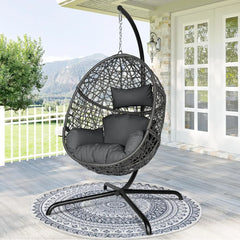 Oversized Swing Egg Chair with Stand Indoor Outdoor PE Wicker Rattan Patio Basket Large Hanging Chair, Hammocks